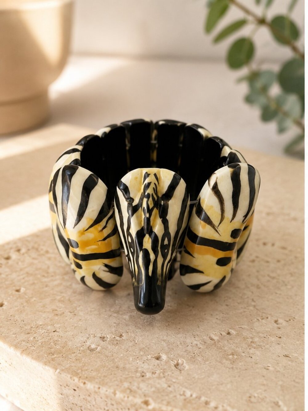 Bakelite RARE Zebra Bracelet and earring set.